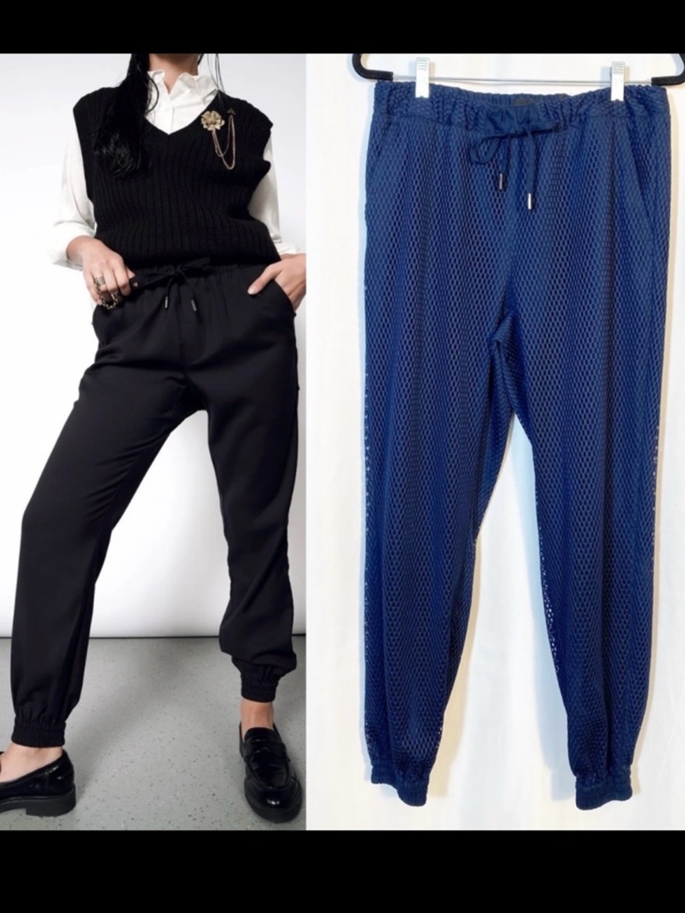 Wildfang The Empower Mesh Drawstring Pants Joggers Navy Blue